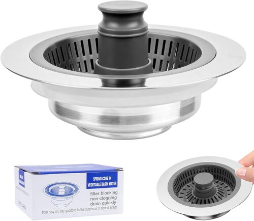 Jgd-3 En 1 Filtre Evier Cuisine, Crépine Bouchon Evier Cuisine En Acier Inoxydable, Filtre Lavabo, Passoire Eviers, Grille Bouchon Évier Cuisines Pour Diamètre 71-85 Mm, Profondeur > 43 Mm