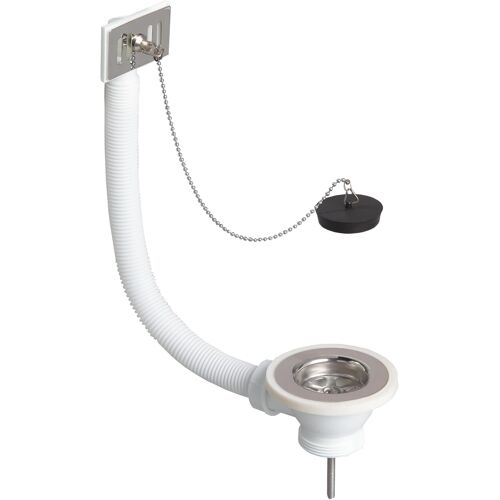 JGD-30723126 Bonde pour évier de cuisine 1 bac Ø60 mm avec bouchon et trop-plein extérieur, blanc