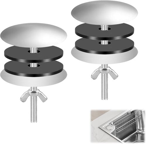 JGD-Lot de 2 cache-trous de robinet d'évier de cuisine en acier inoxydable noir mat pour évier et baignoire - Prévention des fuites - Décoration de la maison et de la cuisine