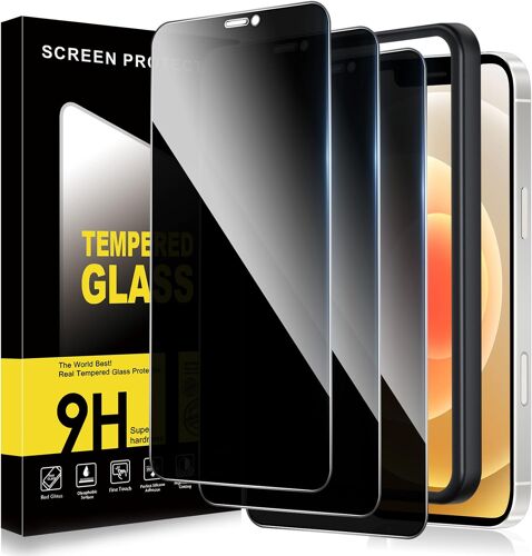 JGD-Lot de 3 films de protection d'écran anti-espion pour iPhone 12/12 Pro - Dureté 10H - Avec aide au positionnement du cadre - Sans bulles