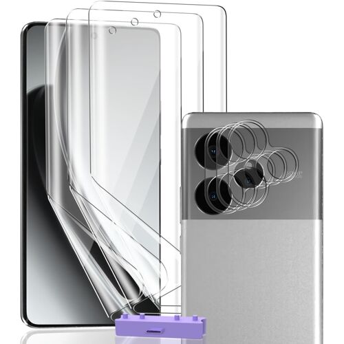 JGD-Protection d'écran pour Realme GT 6/GT 6T, Protecteur d'écran Flexible Film 3 Pièces et Verre Trempé Protection d'objectif 3 Pièces. Anti-Rayure Haute définition Protection