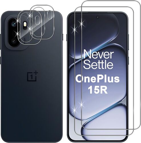 JGD-Verre Trempé pour OnePlus 15R, 2+2 Pièces Protection écran + Caméra Arrière Protecteur Film, 9H Dureté HD Anti-Rayures Sans Bulles Vitre Trempé Protecteurs d'écran