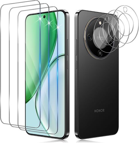 Verre Tremp¿¿ pour Honor Magic 8 Lite/Magic8 Lite avec Cam¿¿ra Arri¿¿re Protecteur[3+3 PCS], Duret¿¿ 9H [Sans Bulles] [Ultra HD] Ultra R¿¿sistant Film Vitre Tremp¿¿ Protection ¿¿cran [Transparente]