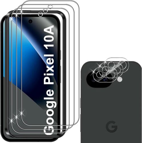 JGD-Verre Trempé Pour Google Pixel 10A, [3+3 Pièces] Vitre Protection écran Protection Camera, 9H Dureté Ultra HD Anti Rayures Film Protection écran, Avec Outil D'alignement Facile