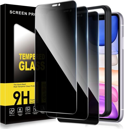 JGD-Lot de 3 films de protection d'écran anti-espion pour iPhone 11/iPhone XR - Dureté 10H - Avec aide au positionnement du cadre - Sans bulles
