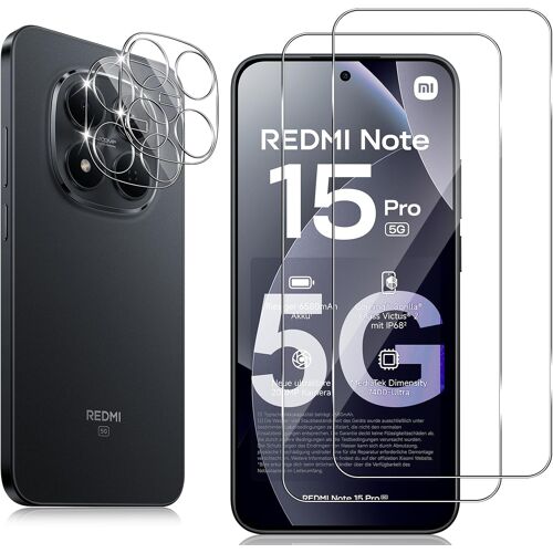 JGD-Verre Trempé pour Xiaomi Redmi Note 15 Pro 5G, 2 Pièces Protection écran Film avec 2 Pièces Caméra Arrière Protecteur, Dureté 9H Film Objectif Ultra HD Vitre Trempé