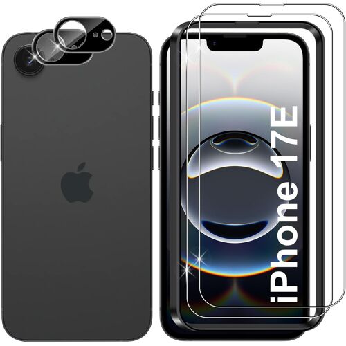 JGD-pour iPhone 17e Verre Trempé, 2+2 Pièces Protection écran + Caméra Arrière Protecteur Film (Noire), 9H Dureté HD Anti-Rayures Sans Bulles Vitre Trempé Protecteurs d'écran
