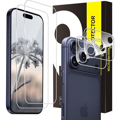 JGD-Verre Trempé pour iPhone 17 Pro 5G [2+2 Dureté 9h Vitre Protection+Caméra Verre] [Bubble Free] [2,5D Rond] [Anti-Taches] [Anti Rayures] 0,33mm HD Sensibilité iPhone 17 Pro Protection Écran