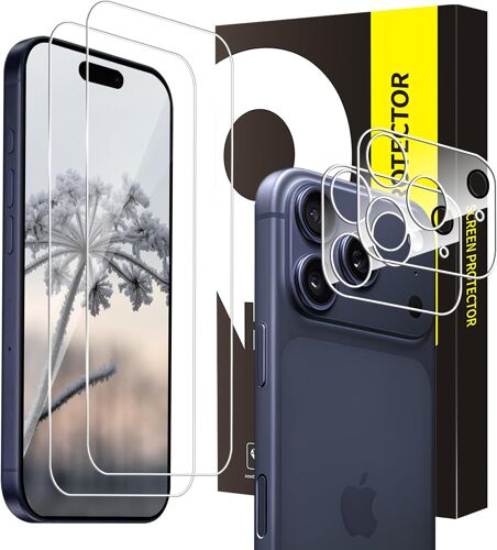 JGD-Verre Trempé pour iPhone 17 Pro 5G [2+2 Dureté 9h Vitre Protection+Caméra Verre] [Bubble Free] [2,5D Rond] [Anti-Taches] [Anti Rayures] 0,33mm HD Sensibilité iPhone 17 Pro Protection Écran