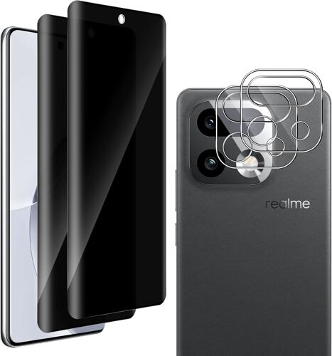 JGD-2+2 pièces Anti-Espion Verre Trempé pour Realme 16 Pro Plus + Protecteur d'Objectif de Caméra Arrière, 9H Dureté Privacy Protection écran, Anti-Rayures Anti-Spy Film Sans Bulles