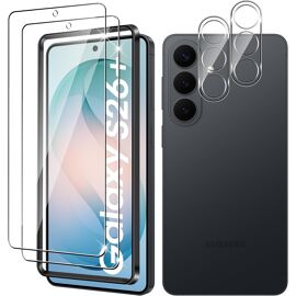 JGD-Verre Trempé pour Samsung Galaxy S26 Plus, 2+2 Pièces Protection D'écran Film et Caméra Arrière Protecteur Avec Outils d'installation, 9H Dureté Haute Définition Sans Bulles