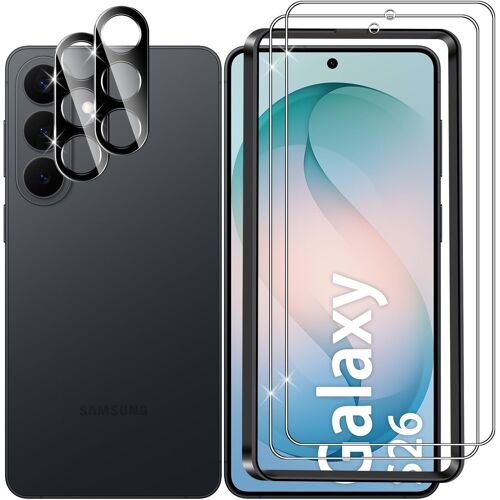 JGD-pour Samsung Galaxy S26 5G Verre Trempé, 2+2 Pièces Protection écran + Caméra Arrière Protecteur Film (Noire), 9H Dureté HD Anti-Rayures Sans Bulles Vitre Trempé Protecteurs d'écran