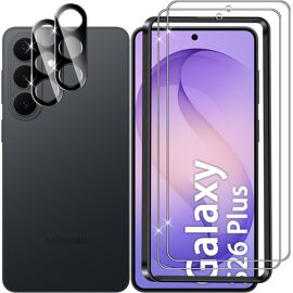 JGD-pour Samsung Galaxy S26 Plus 5G Verre Trempé, 2+2 Pièces Protection écran + Caméra Arrière Protecteur Film (Noire), 9H Dureté HD Anti-Rayures Sans Bulles Vitre Trempé Protecteurs d'écran