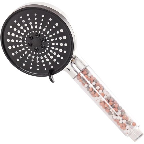 JGD-Pommeau de douche haute pression noir argenté ¿ Plusieurs modes de pulvérisation filtrés pour eau dure avec interrupteur de pause, élimine le chlore résiduel et économise l'eau