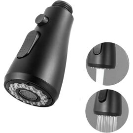 Douchette Extractible 3 Modes Pour Robinet De Cuisine – G1/2, Noir Chromé, Installation Murale