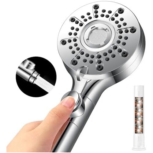 SUBZONAL-Pommeau de Douche, Pomme de Douche Anti Calcaire Grand Economie Deau, 5+1 Types de Jets, Lance à Haute Pression, Arrêt d'eau à une Touche(Pommeau Douche-G1/2)