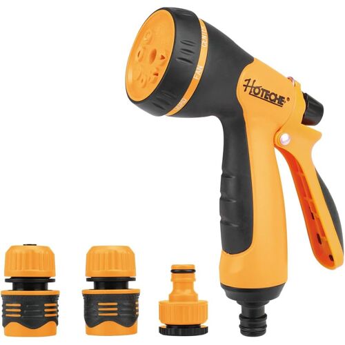 JGD-Lot de 4 douchettes de jardin - Raccord rapide 1/2"", raccord rapide d'arrêt d'eau 1/2"", adaptateur 1/2""-3/4"", douchette de jardin à huit fonctions (jaune et noir)
