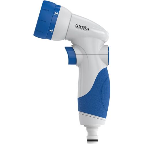 JGD-Aqua Control Pistolet One-Touch - Bleu Blanc - Pistolet d'arrosage pour Tuyau avec raccord Standard - Poignée avec 2 Doigts - Pulvérisateur Ergonomique très Facile à Manipuler.