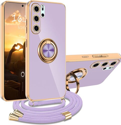 JGD-Coque pour Huawei P30 Pro avec Cordon, Coque pour Huawei P30 Pro avec Collier Silicone Housse 360° Voiture de Bague Magnétique Antichoc Étui Lanyard Cover Téléphone Portable Protection Case