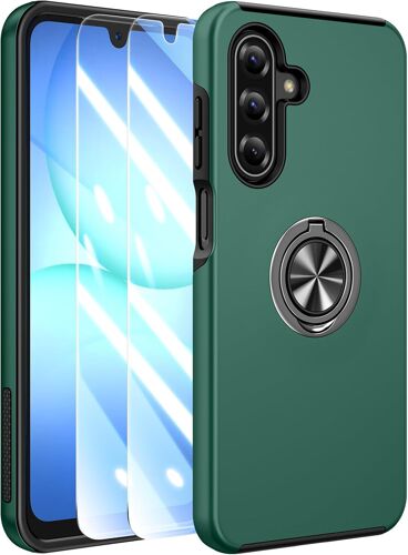 JGD-Coque pour Samsung Galaxy A17/A26 (5G/4G), avec 2 PièCes Protecteurs D'éCran, et Un 360° Support MéTal Rotatif, Antichoc Anti-Rayures Antidérapant Robuste Militaire Case (Vert)