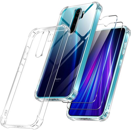 JGD-Coque pour Xiaomi Redmi Note 8 Pro avec 2 Protection D'écran Verre Trempé, TPU Bumper Transparente Case, [Coussin d'air Intégré] Antichoc Antirayures Anti-Jaunissement Mince Housse, Transparent