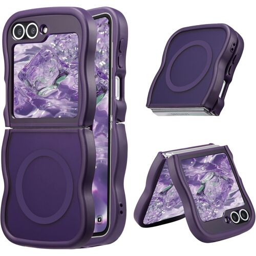 ELVORIX-Coque Magnétique pour Samsung Z Flip 7 FE/Z Flip 6/Z Flip 5 5G, Wave Frame Étui en Silicone Liquide avec Recharge sans Fil, Housse de Protection Antichoc Bumper Cover Flip Case, Violet