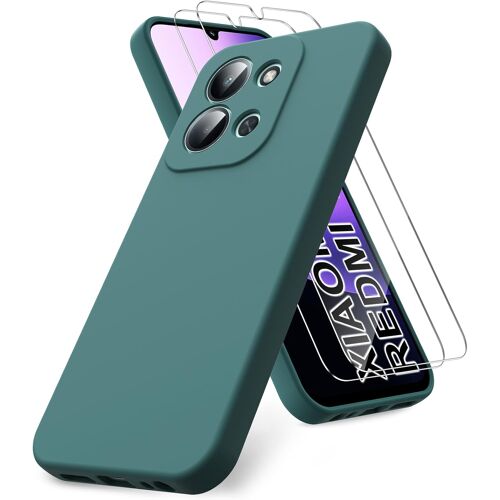 JGD-Coque Compatible avec Xiaomi Redmi 15C 4G/5G / Xiaomi Poco C85 4G, 2 Film de Protection en Verre trempé, Housse Souple en TPU en Silicone Liquide, Housse en Caoutchouc Antichoc - Vert Nuit