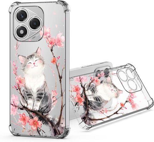 ELVORIX-pour Honor 400 Lite 5G Transparente Coque, Souple TPU Silicone Protective Case Cover avec Fleur Floral Motif Antichoc Protection Housse Clair Etui Étui (Chat)