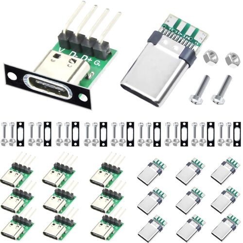 JGD-20 pièces Type C USB 3.1 Breakout Board Connecteur à souder horizontal PCB DIY Femelle et mâle Connecteur Carte d'adaptateur d'alimentation avec carte fixe Vis et écrous M2