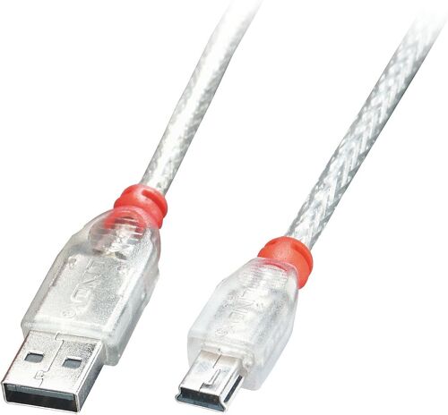 JGD-Lindy Câble USB 2.0 A vers Mini-B, transparent, 3m