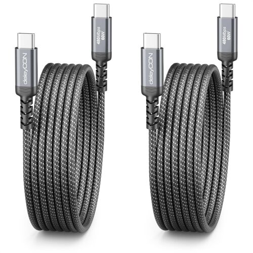 JGD-Lot de 2 Câbles de Charge USB-C 2m (Câble de Charge Rapide 60 W) PD 3.0 PPS USB-C vers USB-C pour iPhone 17 16 15 Pro Max Air Galaxy A16 A56 S25 S24 S23 Pixel iPad Pro MacBook AirPods