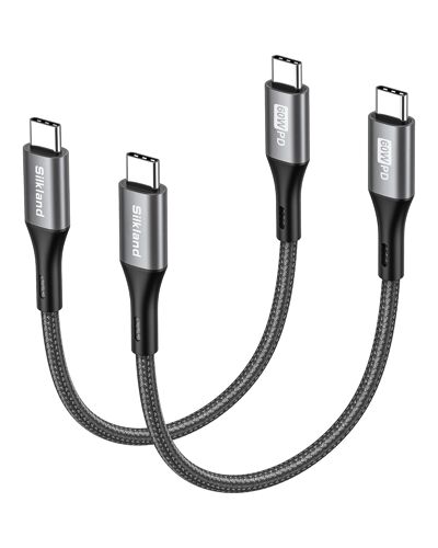 JGD-Câble USB C vers USB C Court [15CM+15CM], 3A 20V 60W, PD3.0&QC4.0+, Charge Rapide Type C vers Type C pour iPhone 17/16/15, Samsung S25 Ultra/S24/S23, iPad Pro/Air/Mini, MacBook Air/Pro, Pixel