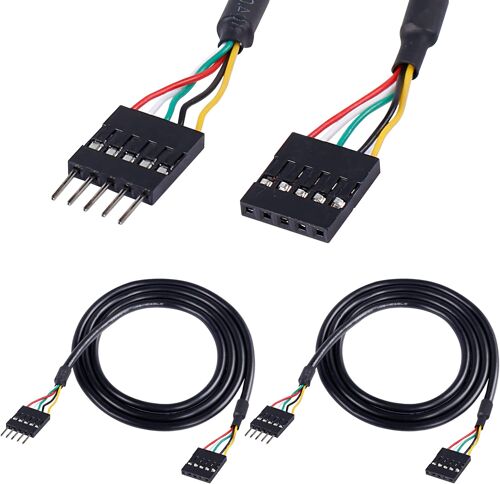JGD-5 Broches USB IDC tête rallonge, 2,54 Dupont USB 5 Broches mâle Femelle Carte mère tête câble pour Port USB, Carte d'extension - 1M (Pack de 2)