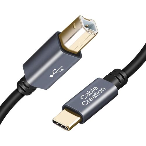 LORANKA-Câble USB C vers USB B 2.0, Cordon d¿Imprimante&Scanner, Compatible avec MacBook Pro iMac Pro Chromebook Pixel, Imprimante Canon Brother etc., 3M (10pieds), Noir, Coque en Aluminium