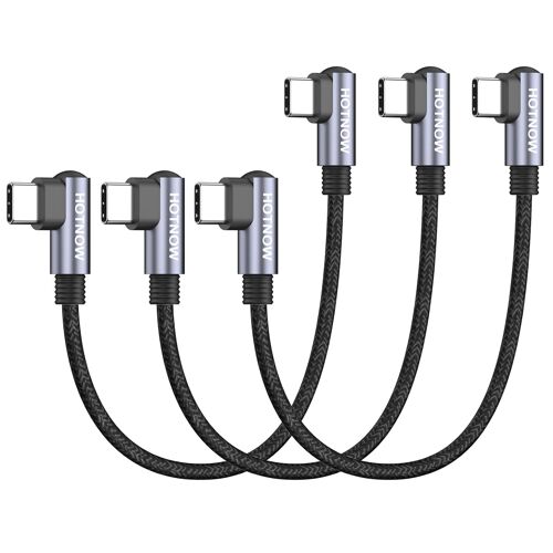 JGD-Câble USB C vers USB C Angle Droit 15cm 3 pièces, 65W Câble Chargeur USB C coudé charge rapide pour iPhone 16 15, Galaxy S24 S23, iPad Pro, Power Bank et appareils USB C