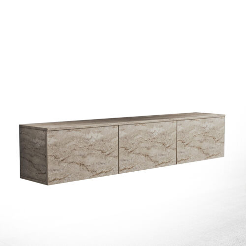 Meuble TV suspendu en bois avec éclairage LED "Neon illuminated" - 160 x 32 x 35 cm - Travertin