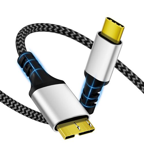 JGD-Câble USB-C vers micro-B 10 Gbit/s,gaine nylon 1m,USB 3.1,connecteur USB-C mâle vers micro-B mâle,compatible avec disques durs externes Toshiba,Seagate,WD,Galaxy S5,Note 3,etc.