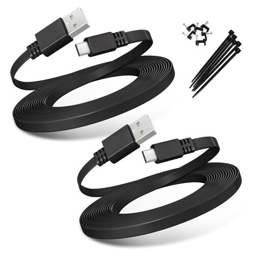 JGD-Basesailor Câble d'alimentation Micro USB 3M 2-Pack,Cordon Charge Caméra Sécurité Domicile Plat Chargeur pour Home Security Camera,Wyze Cam Pan,Yi Cam,Nest Cam,Blink XT XT2 Mini,Furbo Dog,Arlo Q,