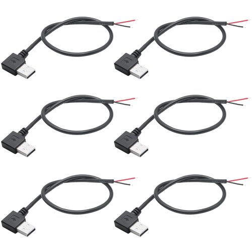 JGD-6 Pcs Câble d'alimentation USB 2.0 Mâle à 90 degrés,2 broches,fil nu,0,3m,USB A mâle,2 broches,extrémité ouverte,pour équipement USB 12 V/3 A,câble réparation ou remplacement à faire soi-même