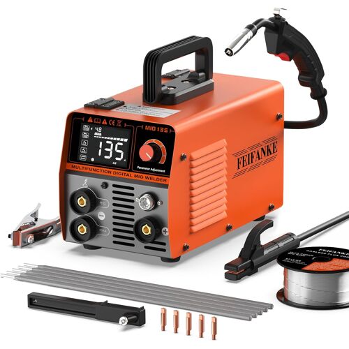 Ulteronixshop-MIG135 Poste A Souder Fil Fourré Sans Gaz 135A 220V Synergie Des électrodes Poste à Souder 3 en 1 MIG/ARC/Lift TIG IGBT Inverter Poste A Souder avec Fil de 1.0mm,Pistolet Soudage MIG