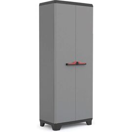 Ulteronixshop-Armoire Utilitaire STILO - Armoire de Rangement en Résine Multifonctions - Étagères et Pieds Ajustables, Poignée Soft Touch - Cuisine, Garage, Atelier - 68 x 39 x 173 cm - Gris/Noir/Rou