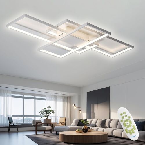 Ulteronixshop-Plafonnier Led Dimmable, 60w 6000lm Luminaire Plafonnier Salon Avec Télécommande, 3000k-6000k, 80cm Lampe De Plafond Moderne Rectangulaire Pour Salon, Chambre, Cuisine,Salle À Manger, B