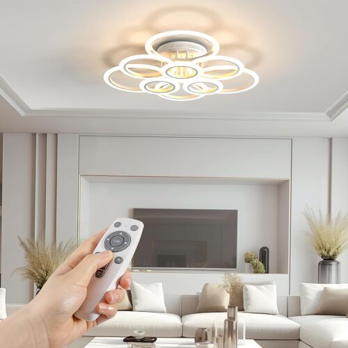 Ulteronixshop-Plafonnier Led Avec Telecommande,120w Eclairage De Plafond,9 Anneaux Ronde Lampe Plafond Dimmable,2800-7000k,Lustre Pour Salon Chambre Bureau Cuisine Couloir