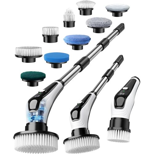 Ulteronixshop-Brosse Rotative Nettoyage avec 9 têtes Manche Extensible 2 Vitesses, Batterie 3000mAh Brosse Nettoyage Electrique étanche IPX8 pour Salle de Bain, Cuisine et Voiture