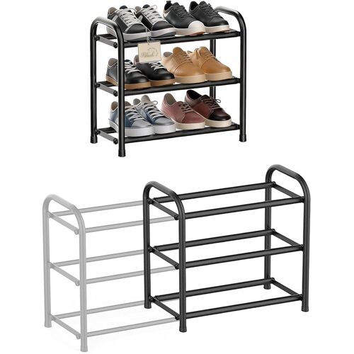 SUBZONAL-Rangement à Chaussures Extensible en Métal | Porte¿Chaussures 3 Niveaux Réglable 45¿80 cm | Gain de Place pour Entrée, Placard & Bureau | Noir, Montage sans Outil