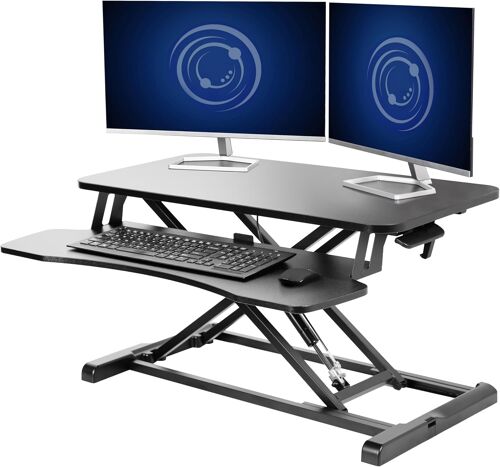 SUBZONAL-Bureau à Hauteur réglable Debout Assis pour Tenir convertisseur Riser Ressort à gaz 32" Large Poste de Travail de Table Correspond à Double écran (bureau-v000k)