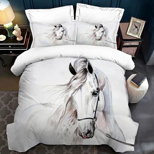 Ulteronixshop-Housse De Couette Pour Chevaux Impression 3d,Parure De Lit Pour Animaux Enfants 3 Pièces,Housse De Couette Microfibre Avec Fermeture Éclair,Pour Garçons, Adolescents (Cheval Blanc, 220