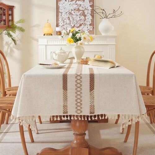 Ulteronixshop-Nappe Rectangulaire Anti Tache Lin Et Coton Nappe Exterieur Impermeable Nappes Tissu En Lavable Pour Table Basse, Jardin, Cuisine Décoration De Table(Beige,140x300cm)