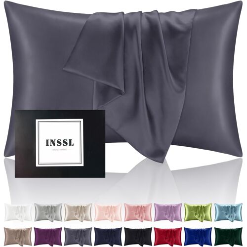 Ulteronixshop-Taie d'oreiller en Soie pour Femme, taie d'oreiller en Soie de mûrier pour Les Cheveux et la Peau, Confortable et Respirante Pendant Le Sommeil (Gris foncé, 51 x 66 cm)