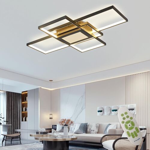 Ulteronixshop-Plafonnier-Led-Dimmable 82w Luminaire-Plafonnier-Moderne Avec Télécommande Rectangulaire Luminaires-Intérieur - Pour Salon Chambre (Noir, 80 * 55)